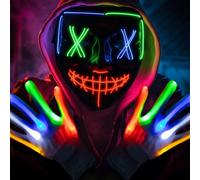 Máscara LED de Halloween, guantes de calavera, disfraz para hombre, máscara LED de Halloween, 3 modos de iluminación, máscara de terror brillante, máscara de miedo para niños, cosplay, fiesta