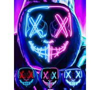 Máscara LED de Halloween - Máscara de luz LED Máscaras de alambre EL de miedo para mascarada, Cosplay máscara facial iluminada para niños, fiesta de festival de Halloween (azul y rosa, 1)