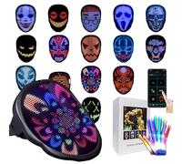 Mascara Led Guantes Set Disfraz Halloween Hombre Adulto 2025, APP Recargable Con Detección De Gestos Light Scream Mask, Full Face Cosplay Guego Terror Disfraz Hallowen For Niño Mujer Age 8+