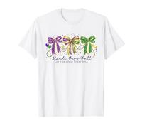 Máscara Mardi Gras Bows Coquette NOLA Party Beads para niñas y Mujeres Camiseta