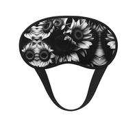 Máscara opaca para dormir con estampado de girasoles en blanco y negro, con orejeras, para viajes, yoga, meditación