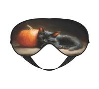 Máscara para dormir con diseño de calabaza y gatito negro, con correa ajustable, bloquea la luz, ideal para mujeres, hombres, viajes en avión, siestas y meditación.