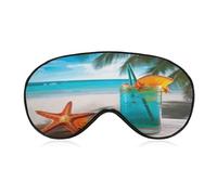 Máscara para dormir con diseño de cóctel tropical y estrellas de mar Máscara para dormir con diseño de cóctel tropical y estrellas de mar que bloquea la luz, protector para ojos con correa ajustable