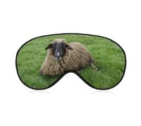 Máscara para dormir con diseño de oveja sentada en la hierba antes de la montaña con correa ajustable, cómoda máscara de ojos suave para dormir, máscaras de ojos que bloquean la luz