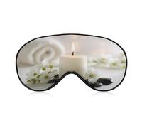 Máscara para dormir con diseño de velas de spa con flores blancas y piedras negras, para mujeres y hombres, correa ajustable, cubierta de ojos vendados, para viajes, yoga, siesta, trabajo