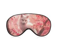 Máscara para dormir con diseño de zorro blanco sobre flores de cerezo, antifaz para bloquear la luz, con correa ajustable para mujeres y hombres