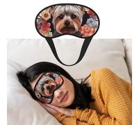 Máscara para dormir con diseño floral de Yorkie, suave y opaca, con correa ajustable, cómoda cubierta para los ojos para mujeres, hombres, descanso profundo, viajes, trabajo y hogar