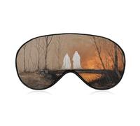 Máscara para dormir con dos fantasmas blancos de pie en puente de madera viejo, máscara de dormir para mujeres y hombres, correa ajustable, cubierta de ojos vendados para viajes, yoga, siesta, trabajo