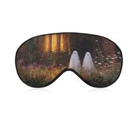 Máscara para dormir con dos lindos fantasmas de casa vieja con flores silvestres, máscara de dormir para mujeres y hombres, correa ajustable, cubierta de ojos vendados para viajes, yoga, siesta