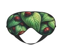 Máscara para dormir con estampado de mariquita llena de vida en una hoja con correa ajustable, cómoda cubierta para los ojos para viajes, yoga, siestas, dormir y relajarse