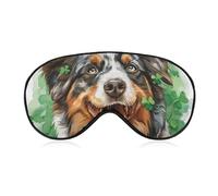 Máscara para dormir con forma de trébol para el día de San Patricio, para perros pastores australianos, con los ojos sonrientes, para adultos, ajustable, suave, para hombres y mujeres, para viajes, ju