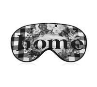 Máscara para dormir con texto en inglés "Home and Flowers Wreath", color negro y blanco, máscara de dormir a cuadros para mujeres y hombres, correa ajustable, cubierta de ojos vendados para viajes