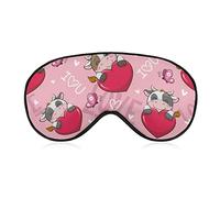 Máscara para dormir Cute Love Cow Sleep Eye Mask Venda para los ojos con correa ajustable Pink Soft Eye Cover para bloquear las luces