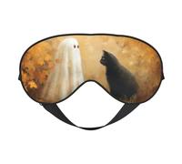 Máscara para dormir de Halloween con diseño de fantasma pequeño y gato negro, con correa ajustable, bloquea la luz para mujeres, hombres, viajes en avión, siesta, meditación.