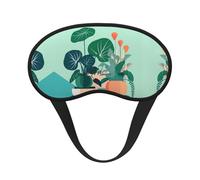 Máscara para dormir de interior con diseño de plantas verdes satinadas y borde negro para una comodidad óptima y bloqueo de la luz