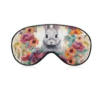 Máscara para dormir de lado con diseño de conejo y flores de acuarela para viajes, vuelos y trabajo.