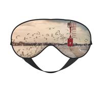 Máscara para dormir de seda con diseño de faro y gaviota, correa elástica, para viajes y siestas, sombra de ojos suave para viajes, yoga y siesta