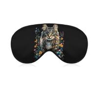 Máscara para dormir suave con diseño de gato, flor y flores, divertida, para viajes y dormir.