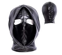 Máscara para la cabeza Bondage Máscara de cuero con fosas nasales Apertura de ojos Capucha de cara completa Máscara completa Doble propósito Cordón ajustable en la espalda Cosplay Fetiche Juguete(M-we