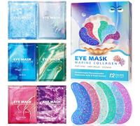 Mascara Para los Ojos con Colágeno Marino Natural & Ácido Hialurónico, Parches Ojos Bolsas y Ojeras, Perlas Contorno de Ojos, Corrector Ojeras Mascarilla Ojos, Eye Patches, Reduce las Arrugas (12 PCS)