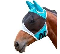 Máscara profesional para moscas de caballo, nariz larga con orejas, cubierta de cara completa, transpirable, ligera, de secado rápido, antigusanos de mosca, uso estable (azul)