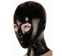 Máscara realista de látex con ojos abiertos y fosas nasales de goma unisex con capucha única para cosplay BD53 (XXL, negro)