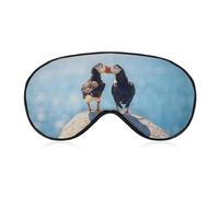 Máscara romántica para dormir para pareja de frailecillos besándose antes del océano con correa ajustable, cómoda máscara de ojos suave para dormir, máscaras de ojos que bloquean la luz