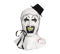 Mascara Terrifier, Mascara Halloween, Mask Art The Clown, Mask Halloween Terror Asesino con Mini Sombrero Copa, Accesorio para Terrifier Disfraz, Accesorios Terror para Cosplay Adultos (Blanco)
