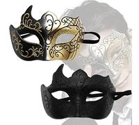 Máscara veneciana, 2 unidades, máscaras de enmascaramiento vintage griego, máscara de disfraz, para adultos, máscara de disfraces de baile, negro y dorado, fantasma de la ópera media máscara, para