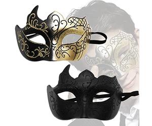 Máscara veneciana, 2 unidades, máscaras de enmascaramiento vintage griego, máscara de disfraz, para adultos, máscara de disfraces de baile, negro y dorado, fantasma de la ópera media máscara, para