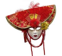 Máscara Veneciana del Bufón de Modelo Vintage Mujer para Carnaval Halloween Navidad Cosplay Fiesta Bola de Fantasía (Rojo)