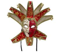 Máscara Veneciana del Bufón de Modelo Vintage para Carnaval Halloween Navidad Cosplay Fiesta Bola de Fantasía (Rojo)