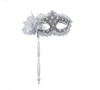 Máscara veneciana para mujer con varilla, disfraz de carnaval, máscara de ojos, encaje de flores, plumas, máscara, máscara, princesa, fiesta, accesorio de fotografía