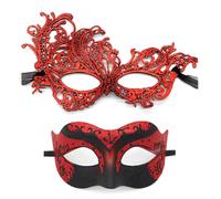 Mascara Veneciana Pareja, 2 Piezas Antifaz Disfraz Brillante Máscaras Venecianas, Mascaras Carnaval Máscaras Veneciana para Hombre Mujer Disfraces Fiesta Accesorios (Rojo)