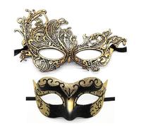 Mascara Veneciana Pareja, 2 Piezas Antifaz Disfraz Brillante Máscaras Venecianas, Mascaras Carnaval Máscaras Veneciana para Hombre Mujer Disfraces Fiesta Accesorios (Dorado)