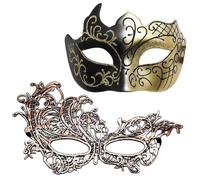 Máscara Veneciana Parejas, 2PCS Halloween Máscara de Mascarada Máscaras de Ojos de Encaje Máscaras de Mardi Gras Máscarass de Baile para Mujer y Hombre Fiesta Accesorios para Mascarada(Oro)
