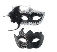 Máscara Veneciana Parejas, 2PCS Halloween Máscara de Mascarada Máscaras de Ojos de Encaje Máscaras de Mardi Gras Máscarass de Baile para Mujer y Hombre Fiesta Accesorios para Mascarada(Plata)