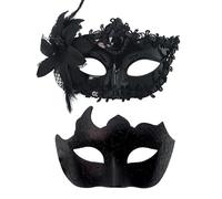 Máscara Veneciana Parejas, 2PCS Halloween Máscara de Mascarada Máscaras de Ojos de Encaje Máscaras de Mardi Gras Máscarass de Baile para Mujer y Hombre Fiesta Accesorios para Mascarada(Negro)