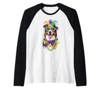 Máscara y Cuentas de Pastor Australiano de Mardi Gras Camiseta Manga Raglan