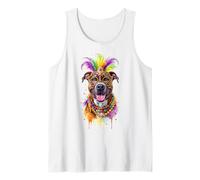 Máscara y Cuentas de Perro Brindle Pitbull de Mardi Gras Camiseta sin Mangas