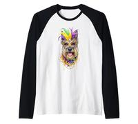 Máscara y Cuentas para Perro de Mardi Gras Bouvier Des Flandres Camiseta Manga Raglan