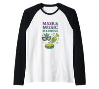 Máscara y música Madness Mardi Gras Celebración Diseño Camiseta Manga Raglan