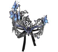 Mascarade - Máscara veneciana de encaje para mujer, disfraz de carnaval, azul, sexy, máscara de encaje con estrás, mariposa, cosplay, fiesta, bola de máscara, correas ajustables
