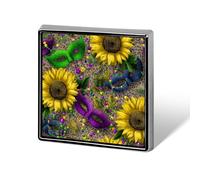 Máscaras de carnaval de girasoles amarillos sobre leopardo, unisex, broches y alfileres, cuadrados, ligeros, para solapa, joyería para ropa, chal, sombrero