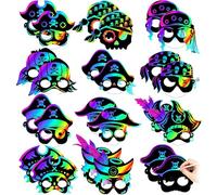 Máscaras de Pirata,Máscaras de Papel de Bricolaje de 24 Piezas para Decorar a Los Niños Máscara de Arte de Rasguños de Magia Divertida Kit de Artesanía la Fiesta Temática de Cumpleaños (Pirata)