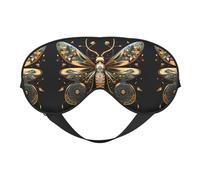 Máscaras para dormir sedosas doradas delicadas libélula sobre fondo negro, cubierta de ojos de satén suave elástico para mujeres y hombres, siesta de viaje, estrellas nocturnas silenciosas