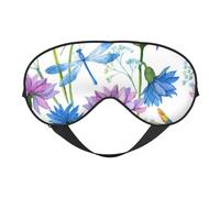 Máscaras para los ojos, máscara para dormir ajustable, cubierta para los ojos, cubierta para sombra para dormir, trabajo por turnos,Libélula Flor Azul Acuarela