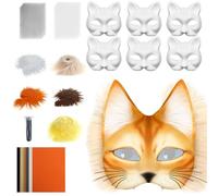 Mascarilla blanca para gatos blancos, 20 máscaras de gato pintadas a mano, juego de máscaras para gatos sin pintar, artesanía con malla y fieltro, accesorios de disfraz para fiestas de disfraces