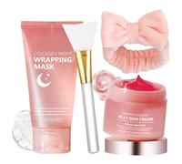 Mascarilla Colageno, Mascarilla Colageno Facial Coreana, Collagen Night Wrapping Mask+Collagen Jelly Cream, Hidratación Profunda, Reduce Arrugas y Mejora la Elasticidad de la Piel-3 Piezas