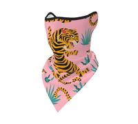 Mascarilla Cortavientos con diseño de Tigres Bailando sobre un Tigre asiático Rosa, Dorado, Naranja y Negro, para Motociclista de Invierno.